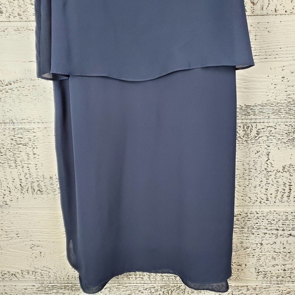 H By Bordeaux Layered Sleeveless Navy Blue Chiffon Cocktail Evening Dress Small - Picture 4 of 9